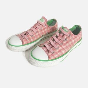 Converse All Star Low Profile Pink & Green Plaid Lace Up Textile Sneakers 🩷💚